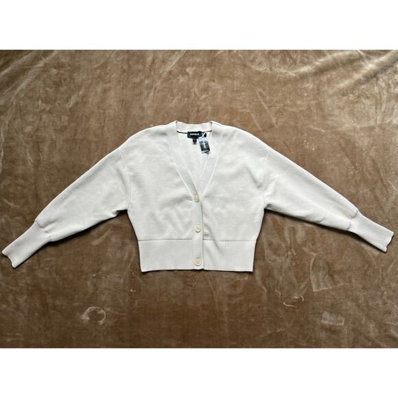 NWT Express Button Front V Neck Viscose Cardigan Sweater Women’s Sz Small Cream‎ - Picture 2 of 8